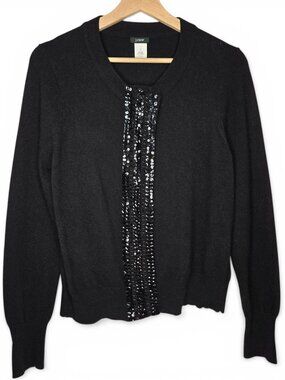 J. Crew Cashmere Blend Cardigan Sweater Women Full Zip Sequin Stripe Accent L